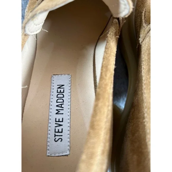 Steve Madden Louise Platform Loafers Shoes Womens 8 Beige Suede Chunky Heels - Picture 8 of 10